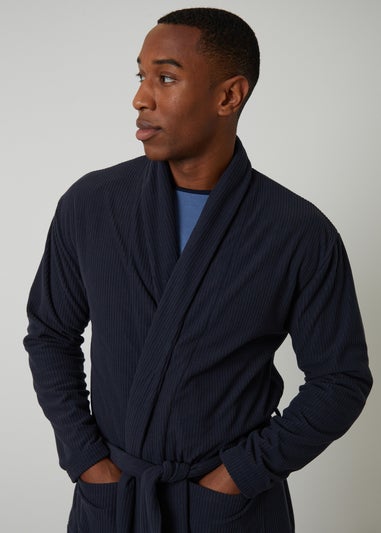 Threadbare Navy Waffle Fleece Dressing Gown
