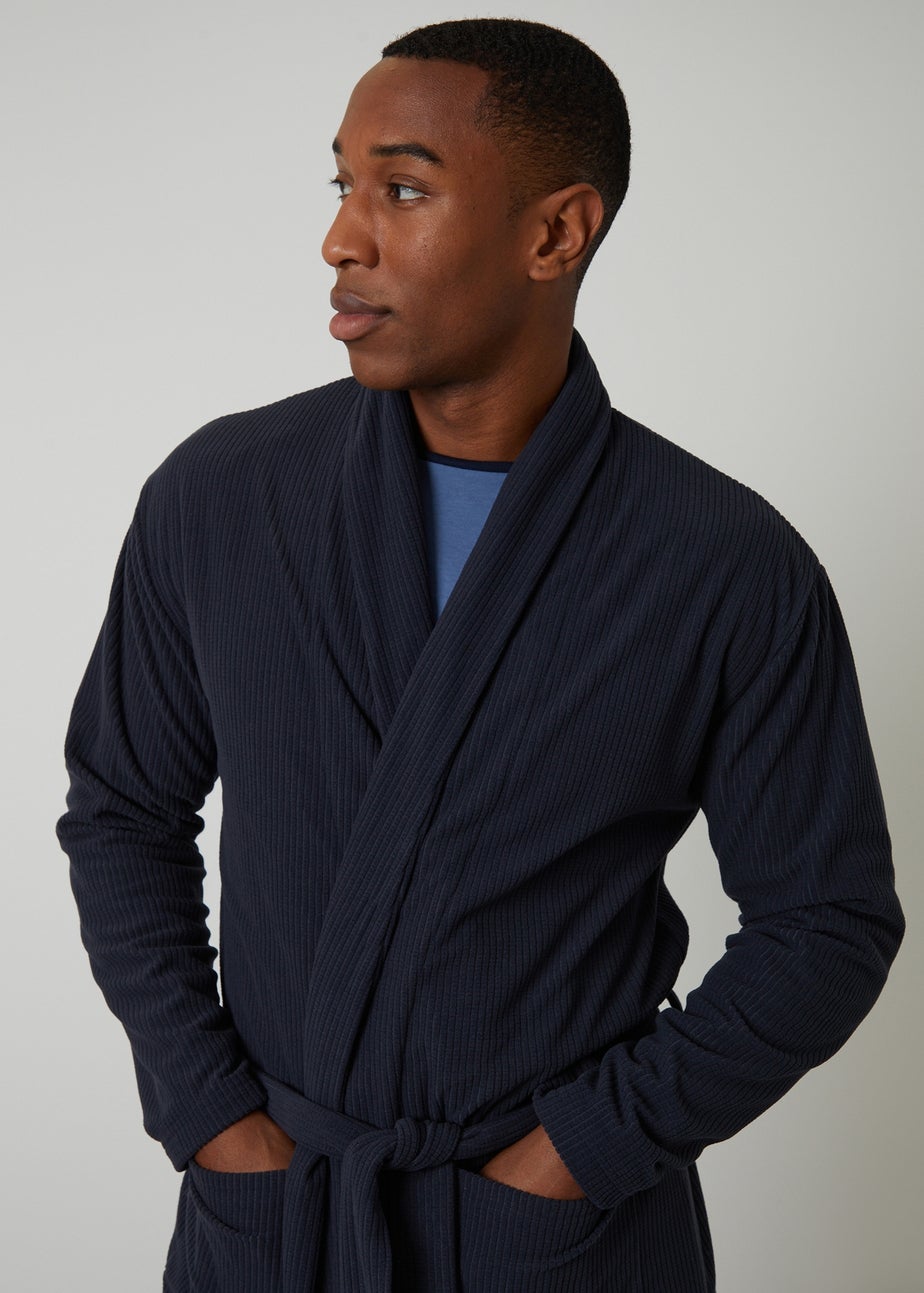 Threadbare Navy Waffle Fleece Dressing Gown