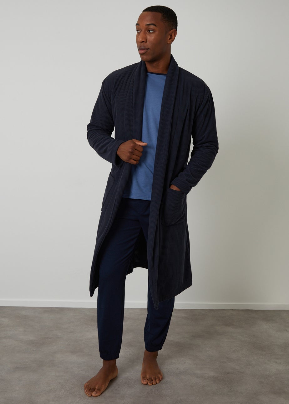 Threadbare Navy Waffle Fleece Dressing Gown