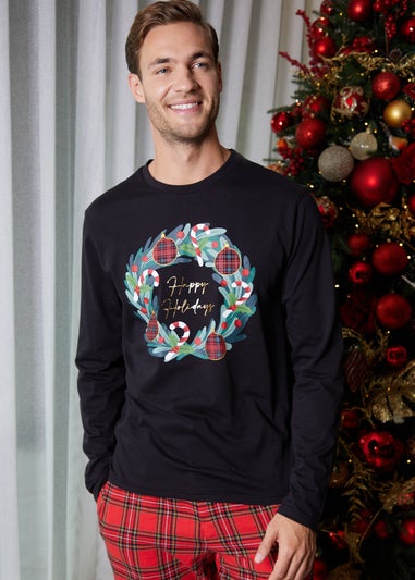 Threadbare Red Christmas Wreath Long Pyjamas