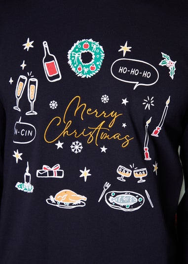 Threadbare Black Christmas Print Long Pyjamas