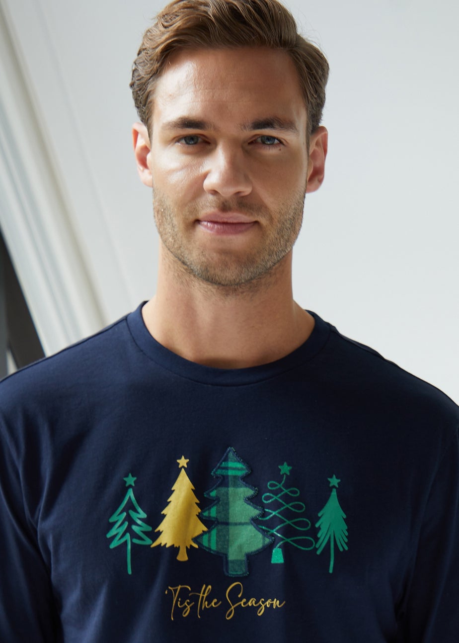 Threadbare Navy Christmas Tree Graphic Print Long Pyjamas
