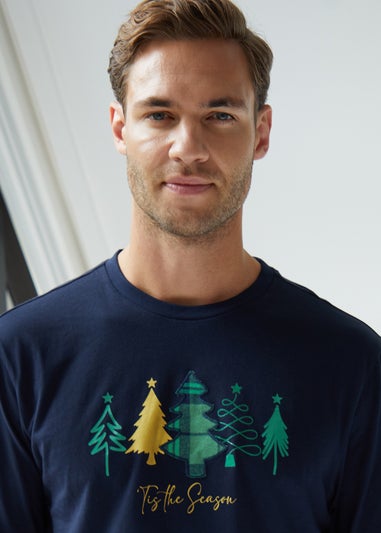 Threadbare Navy Christmas Tree Graphic Print Long Pyjamas