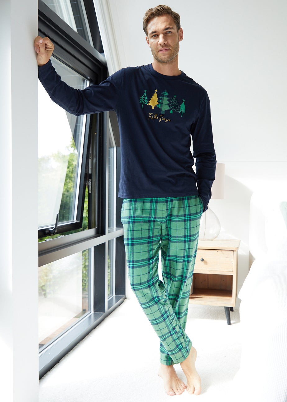 Threadbare Navy Christmas Tree Graphic Print Long Pyjamas
