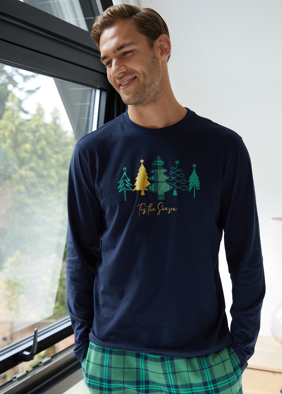 Threadbare Navy Christmas Tree Graphic Print Long Pyjamas