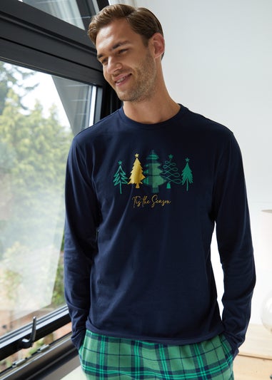 Threadbare Navy Christmas Tree Graphic Print Long Pyjamas