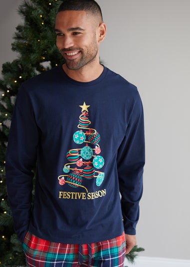 Threadbare Black Christmas Tree Graphic Long Pyjamas