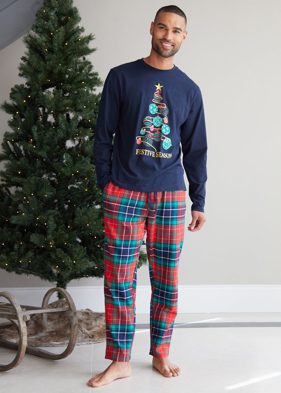 Threadbare Black Christmas Tree Graphic Long Pyjamas