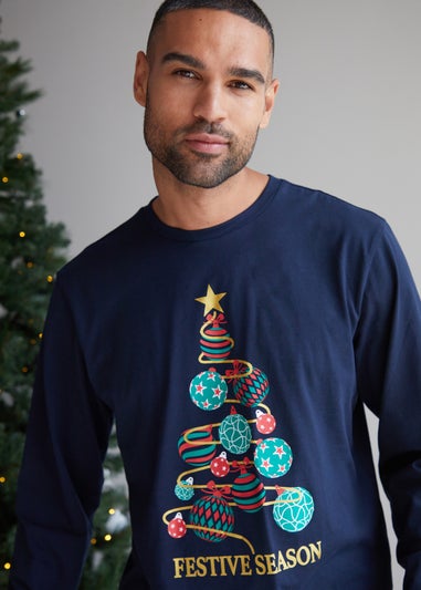 Threadbare Black Christmas Tree Graphic Long Pyjamas
