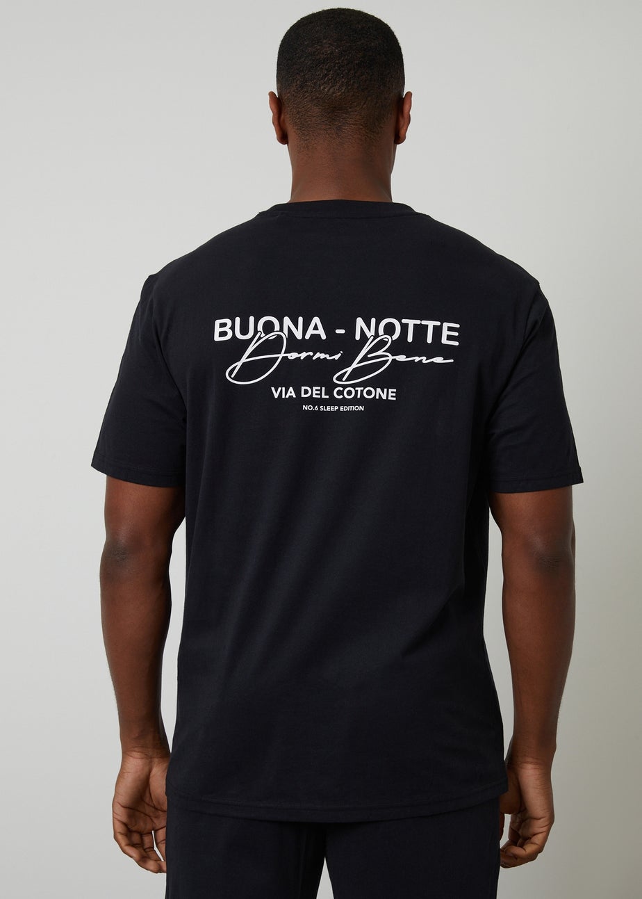 Threadbare Black Peached Cotton Short Sleeve Graphic Lounge Set