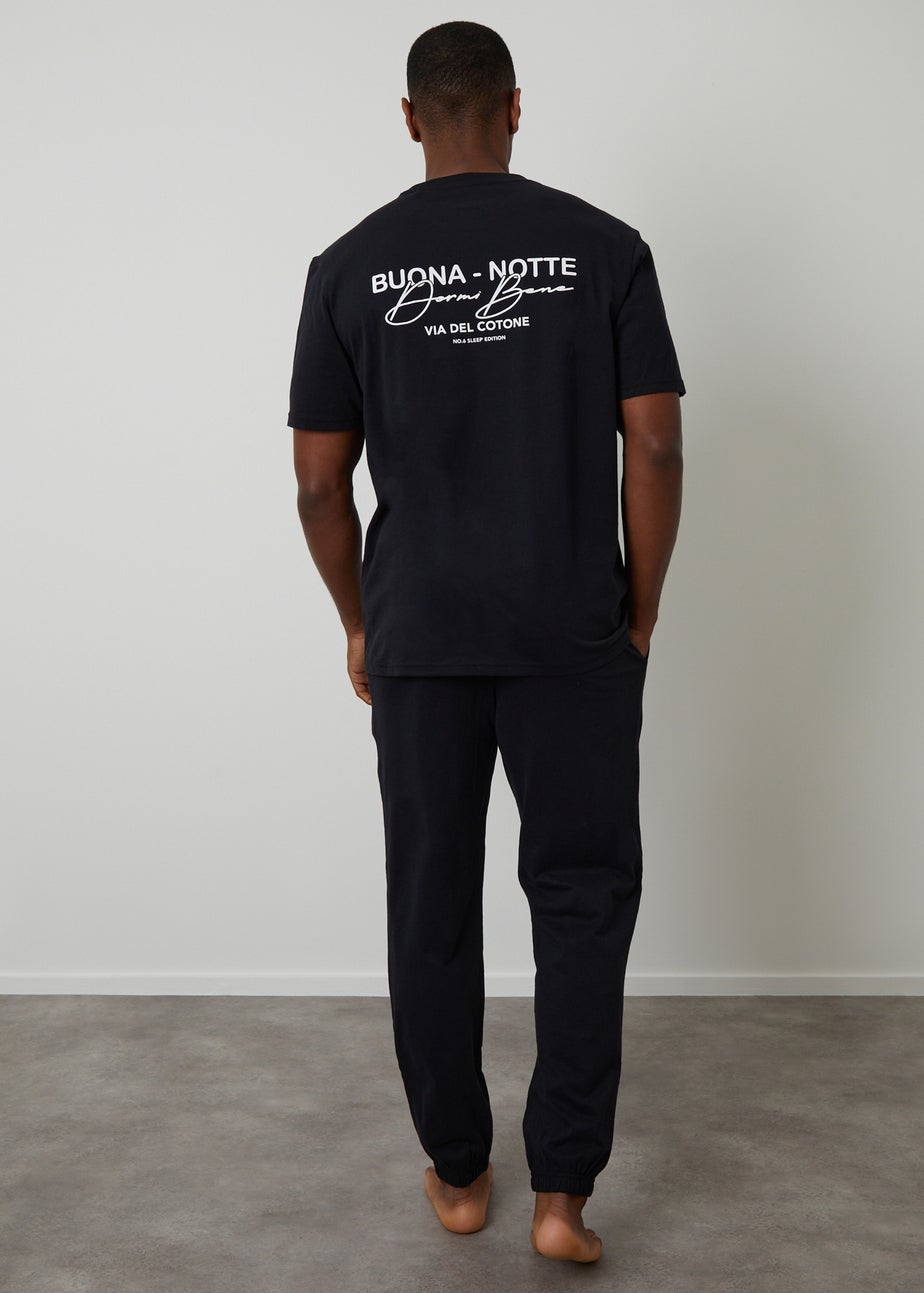 Threadbare Black Peached Cotton Short Sleeve Graphic Lounge Set