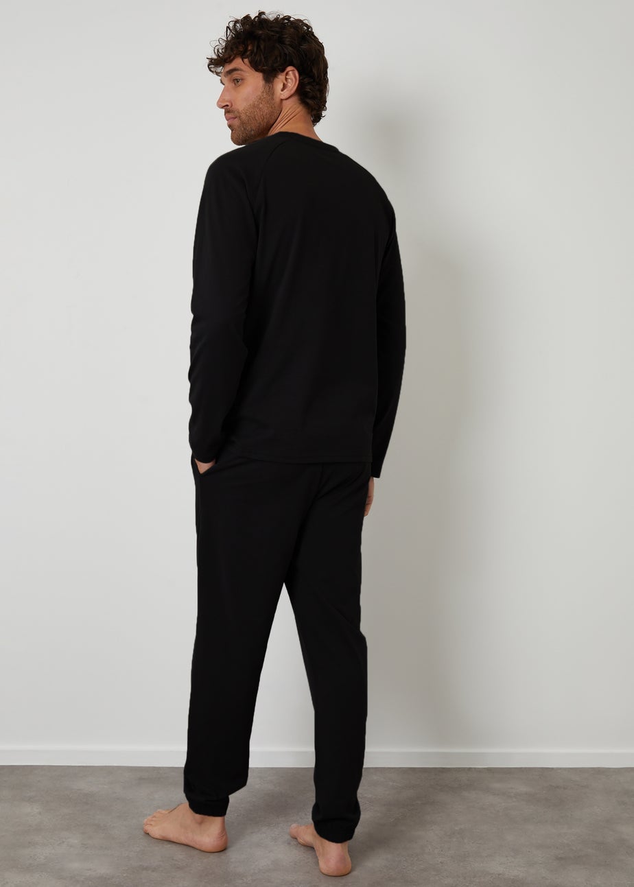 Threadbare Black Peached Cotton Long Cuffed Lounge Set