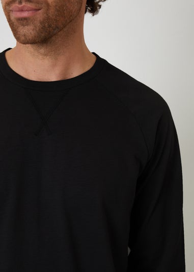 Threadbare Black Peached Cotton Long Cuffed Lounge Set