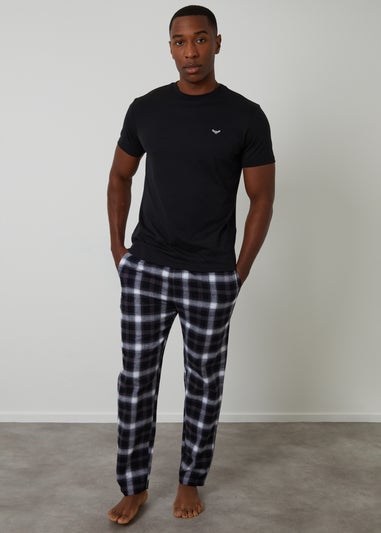 Threadbare Black Cotton Blend Short Sleeve Check Pyjama Set