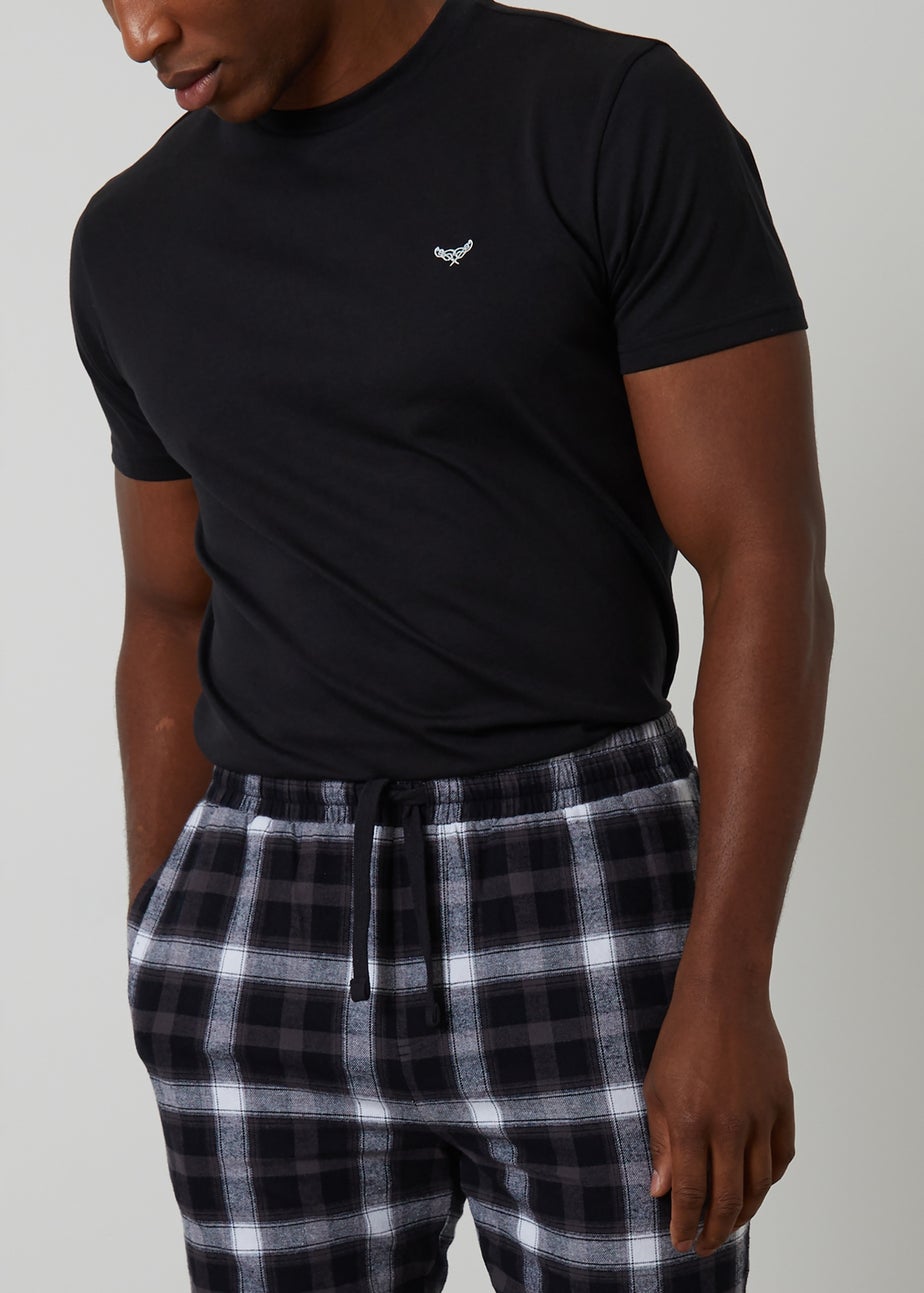 Threadbare Black Cotton Blend Short Sleeve Check Pyjama Set