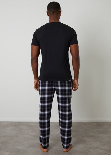 Threadbare Black Cotton Blend Short Sleeve Check Pyjama Set