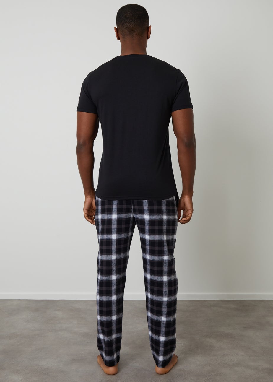 Threadbare Black Cotton Blend Short Sleeve Check Pyjama Set