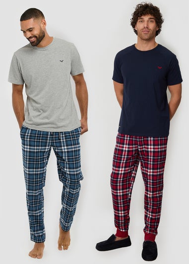 Threadbare Navy 2-Pack Short Sleeve Top & Check Pants Pyjama Sets