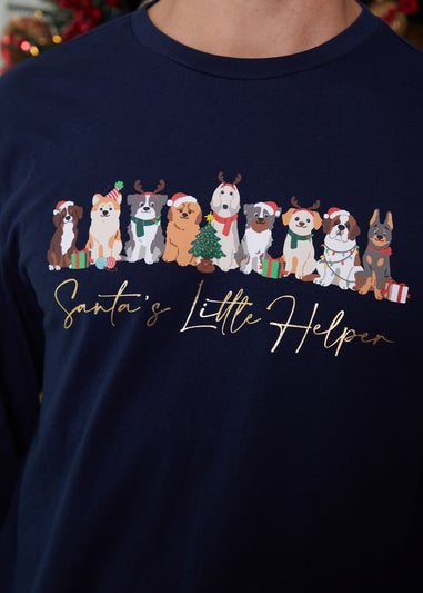 Threadbare Navy Christmas Dog Graphic Print Long Pyjamas