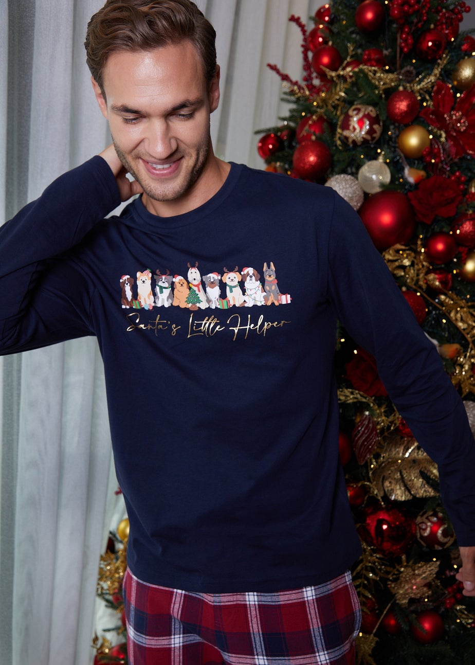 Threadbare Navy Christmas Dog Graphic Print Long Pyjamas