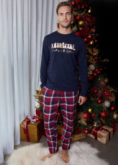 Threadbare Navy Christmas Dog Graphic Print Long Pyjamas