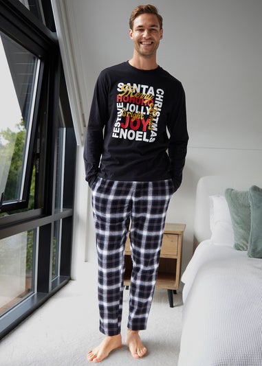 Threadbare Black Christmas Slogan Graphic Long Pyjamas