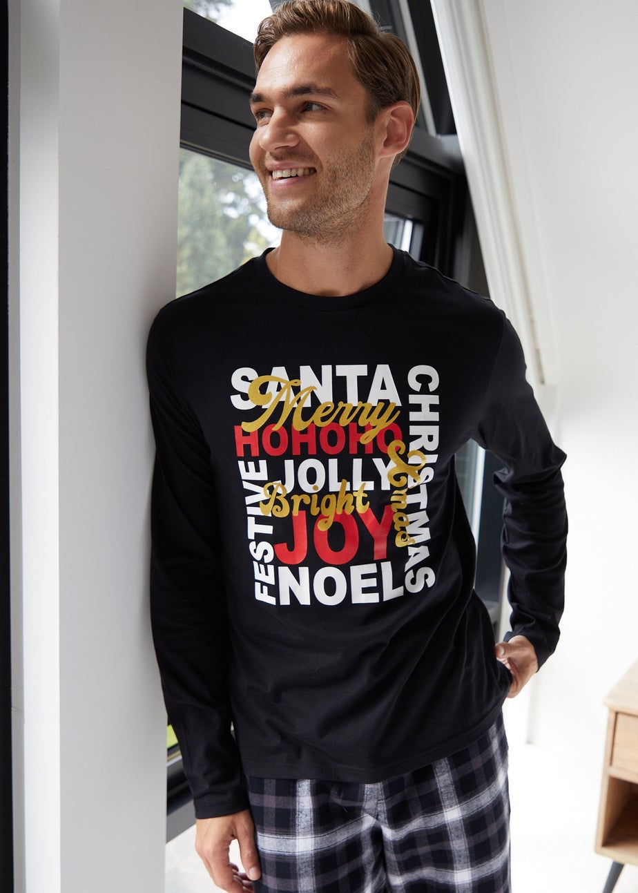 Threadbare Black Christmas Slogan Graphic Long Pyjamas