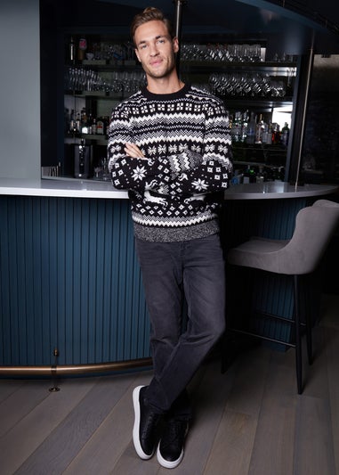 Threadbare Black Christmas Fairisle Knitted Jumper
