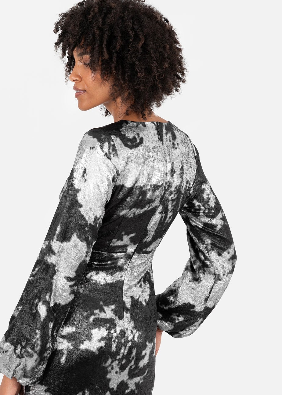 Lovedrobe Long Sleeve Faux Wrap Gathered Midaxi Dress