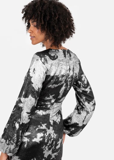 Lovedrobe Long Sleeve Faux Wrap Gathered Midaxi Dress