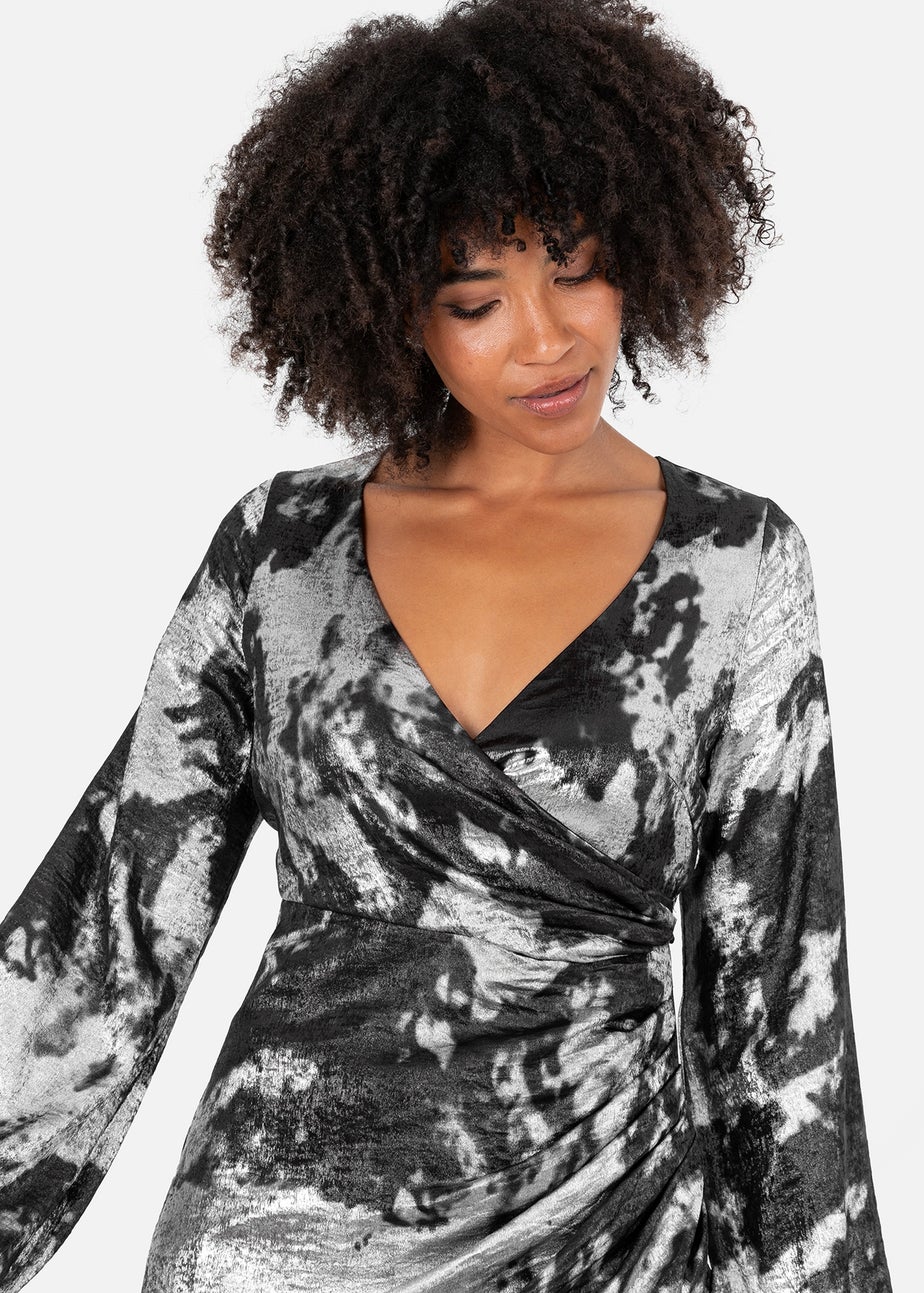 Lovedrobe Long Sleeve Faux Wrap Gathered Midaxi Dress