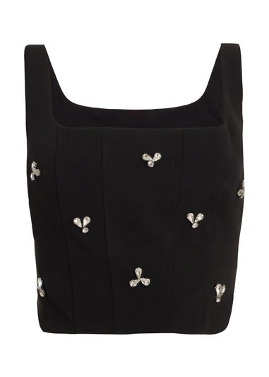 Quiz Black Embellished Square Neck Top