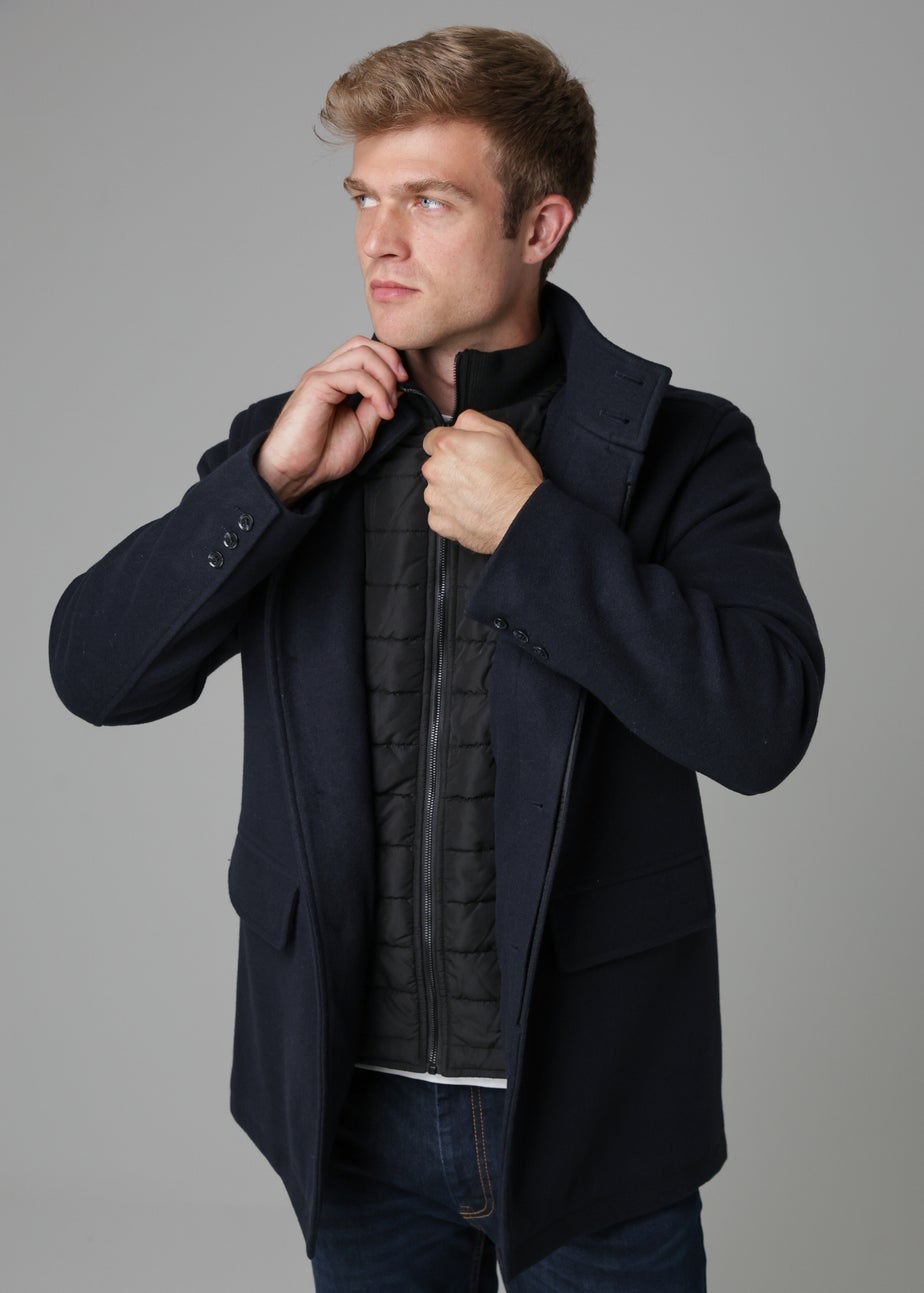 Tokyo Laundry Navy Padded Faux Wool Coat