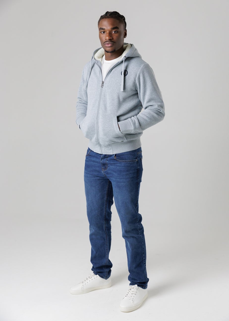 Tokyo Laundry Light Grey Brushed Back Fleece Zip-Through Hoody With Borg Lining