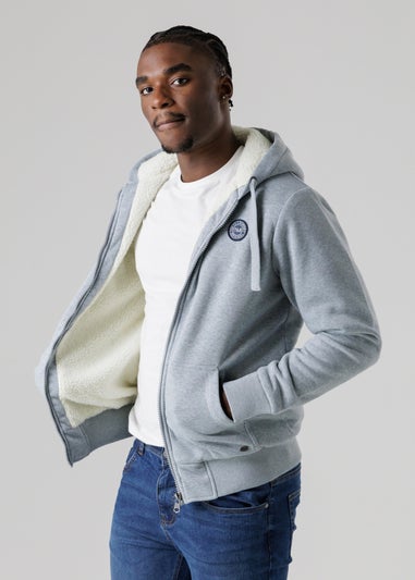 Tokyo Laundry Light Grey Brushed Back Fleece Zip-Through Hoody With Borg Lining