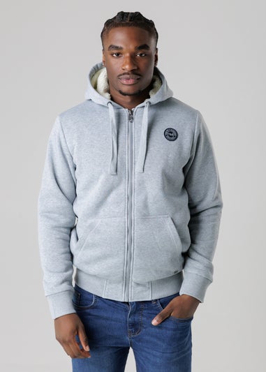 Tokyo Laundry Light Grey Brushed Back Fleece Zip-Through Hoody With Borg Lining