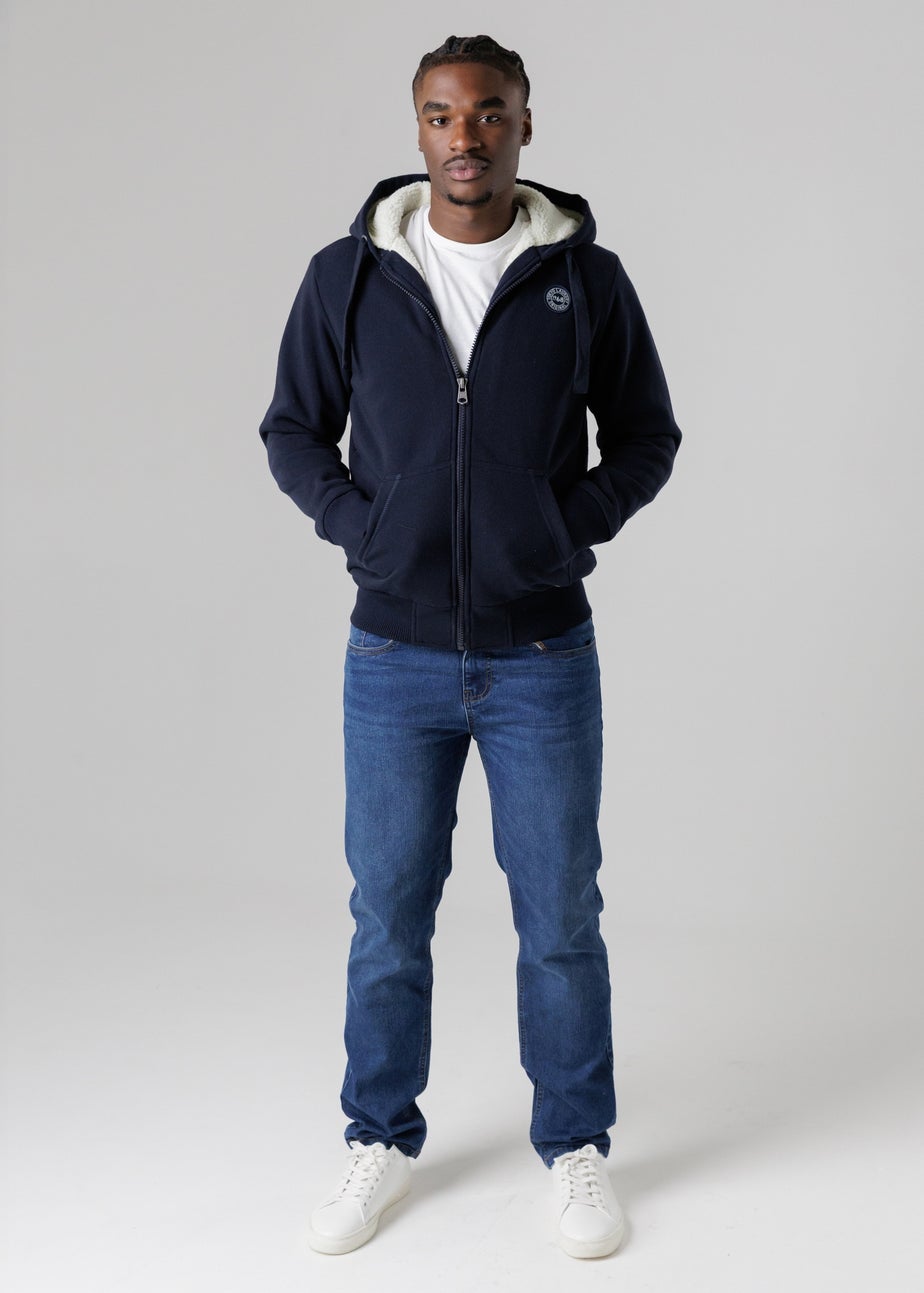 Tokyo Laundry Navy Brushed Back Fleece Zip-Through Hoody With Borg Lining