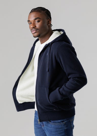 Tokyo Laundry Navy Brushed Back Fleece Zip-Through Hoody With Borg Lining