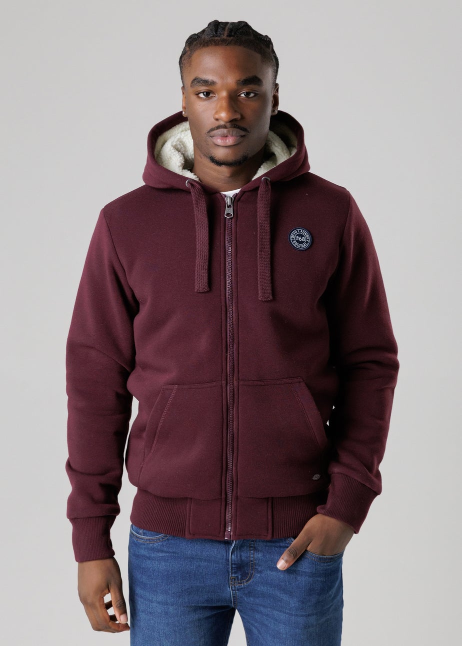 Tokyo Laundry Burgundy Brushed Back Fleece Zip-Through Hoody With Borg Lining