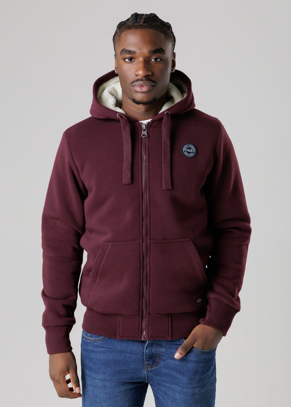 Tokyo Laundry Burgundy Brushed Back Fleece Zip-Through Hoody With Borg Lining