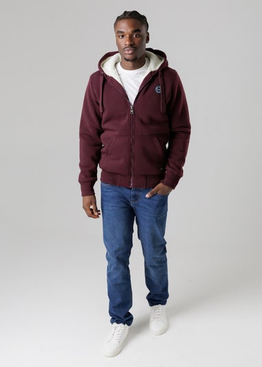 Tokyo Laundry Burgundy Brushed Back Fleece Zip-Through Hoody With Borg Lining