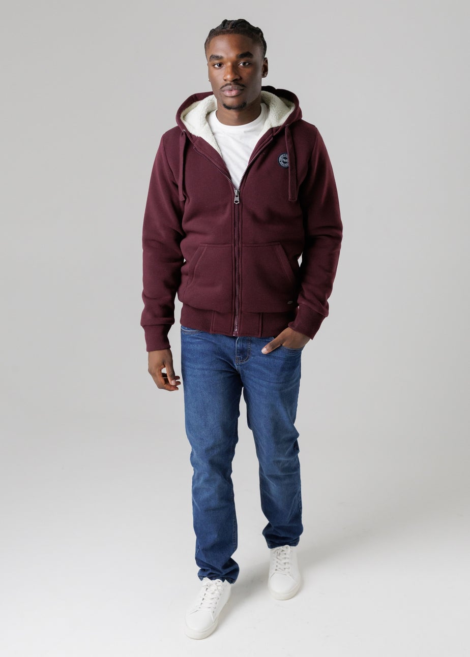 Tokyo Laundry Burgundy Brushed Back Fleece Zip-Through Hoody With Borg Lining