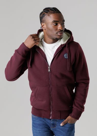 Tokyo Laundry Burgundy Brushed Back Fleece Zip-Through Hoody With Borg Lining