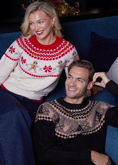 Threadbare Black Cable Knit Fairisle Christmas Jumper