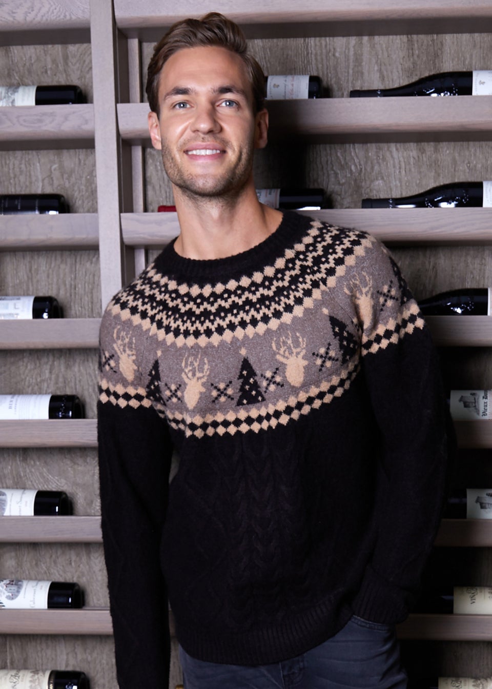 Threadbare Black Cable Knit Fairisle Christmas Jumper