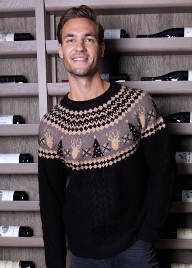 Threadbare Black Cable Knit Fairisle Christmas Jumper