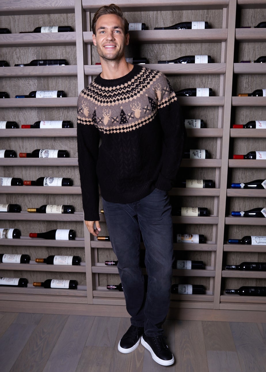 Threadbare Black Cable Knit Fairisle Christmas Jumper
