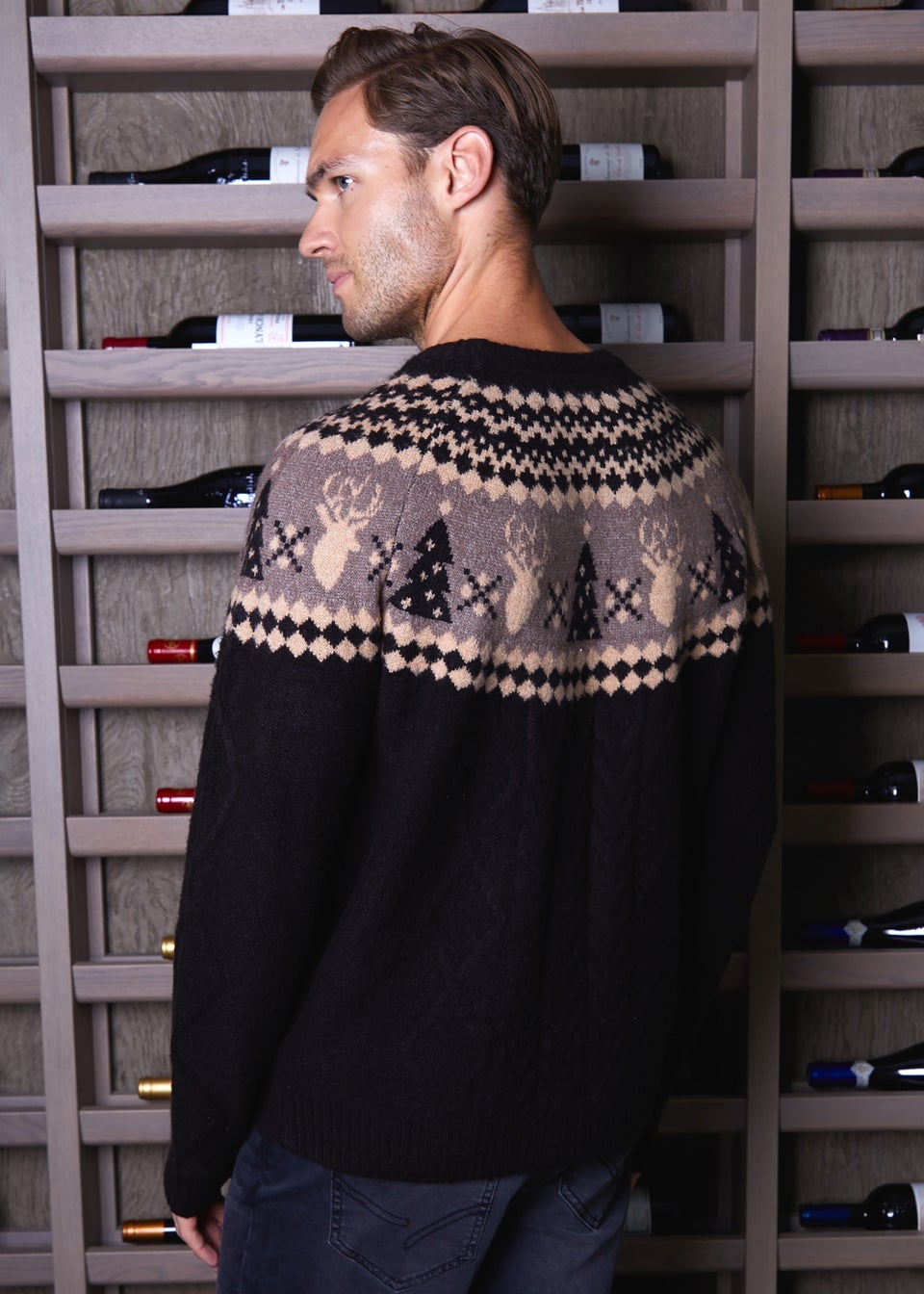 Threadbare Black Cable Knit Fairisle Christmas Jumper