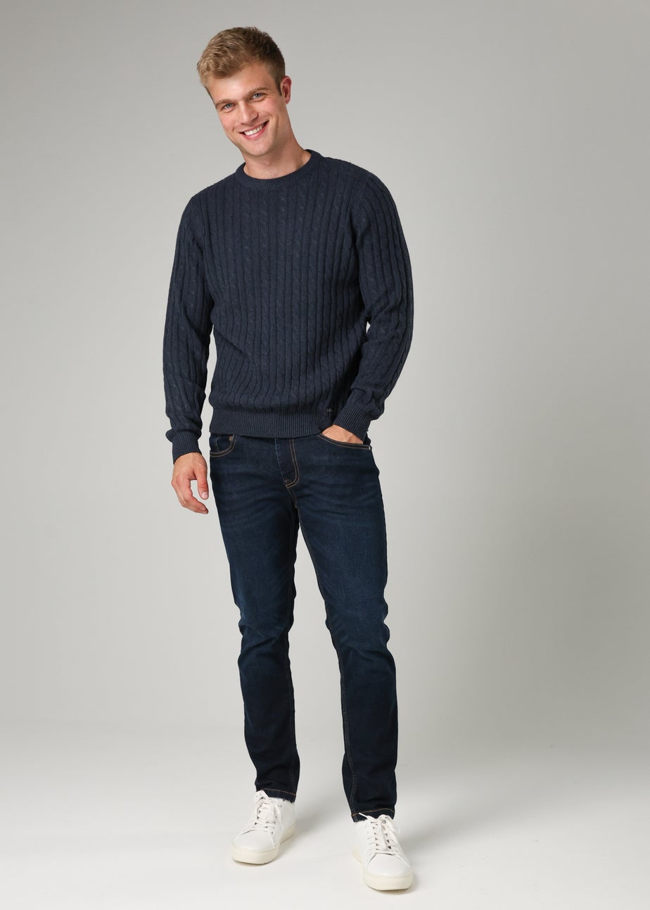 Tokyo Laundry Navy Crew Neck Cotton Blend Jumper