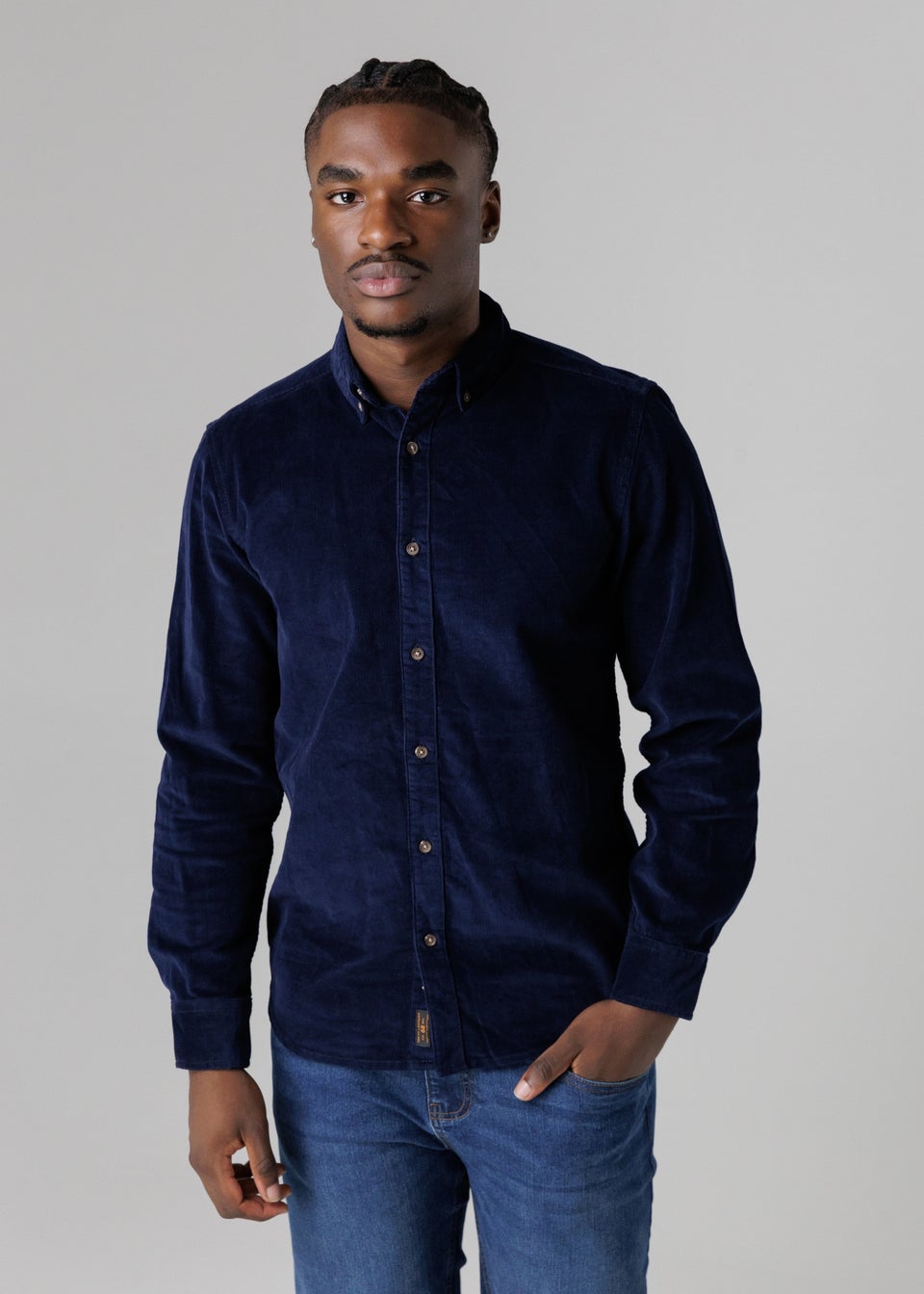 Tokyo Laundry Blue Cotton Corduroy Shirt With Button Collar